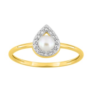 Anillo de oro amarillo de 9K, circonitas y perla cultivada de agua dulce