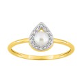Anillo de oro amarillo de 9K, circonitas y perla cultivada de agua dulce