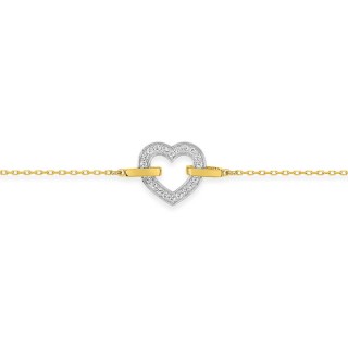Pulsera corazón bicolor de oro amarillo de 9K y circonitas