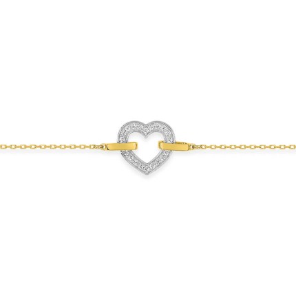 Pulsera corazón bicolor de oro amarillo de 9K y circonitas