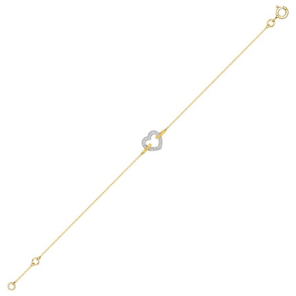 Pulsera corazón bicolor de oro amarillo de 9K y circonitas