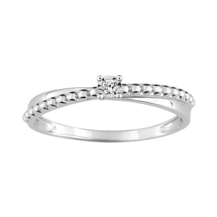 Anel solitário em ouro branco 9K com 4 garras e diamantes de 0,02 ct
