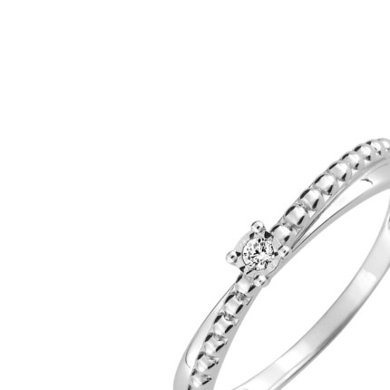 Anel solitário em ouro branco 9K com 4 garras e diamantes de 0,02 ct