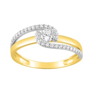 Anillo solitario de oro amarillo de 18K y circonitas