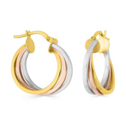 Brincos de argolas tricolores em ouro de 9K