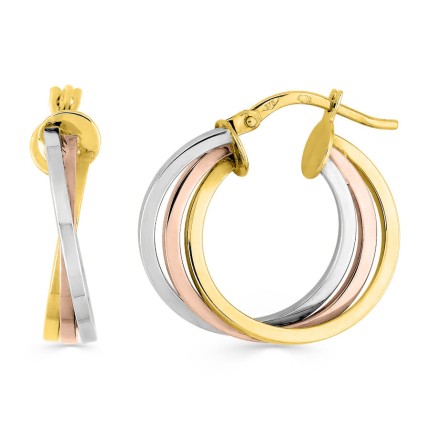 Brincos de argolas tricolores em ouro de 9K