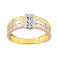 Anillo triple de oro tricolor 9K con diamantes 0.03 ct