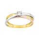 Anillo solitario de oro tricolor 9K con circonita