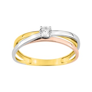 Anillo solitario de oro tricolor 9K con circonita