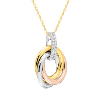 Collar de oro 9K con anillos tricolores y circonitas