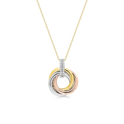 Collar de oro 9K con anillos tricolores y circonitas