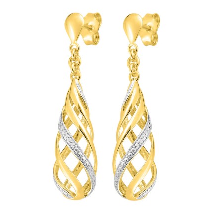 Brincos Suspensos em Ouro Amarelo 9K e Diamantes 0,006 CT