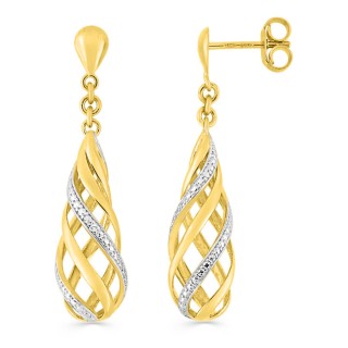 Brincos Suspensos em Ouro Amarelo 9K e Diamantes 0,006 CT