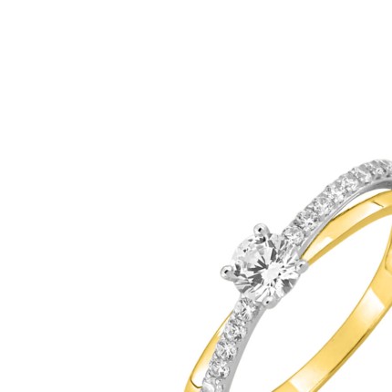 Anillo solitario de oro bicolor 9K con circonitas entrelazadas