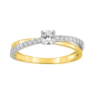 Anel solitário em ouro bicolor 9 kt com zircónia