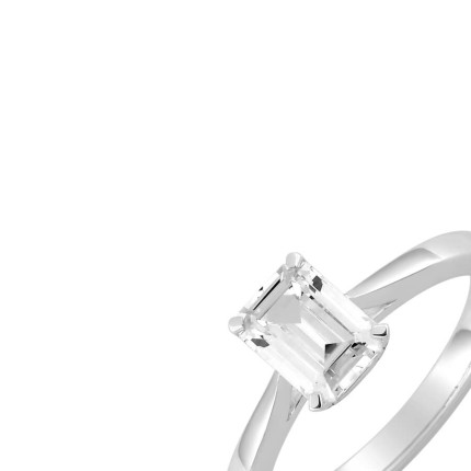 Anillo Solitario Oro Blanco 18K Corte Rectangular Diamante Creado 1,00 CT