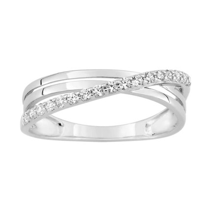 Anillo de oro blanco 9 KT con doble circonita