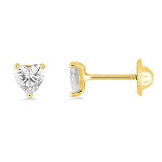 Brincos coração em ouro amarelo 18K zircónia em 3 garras