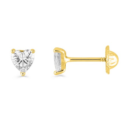 Brincos coração em ouro amarelo 18K zircónia em 3 garras
