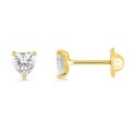 Brincos coração em ouro amarelo 18K zircónia em 3 garras