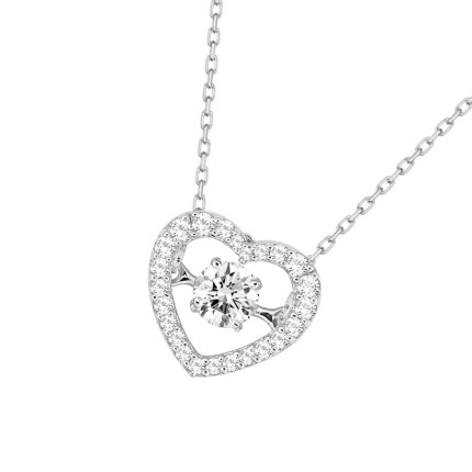 Collar de oro blanco 9K corazón con circonita central