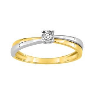 Anillo de oro bicolor 9K con diamante 0.052CT