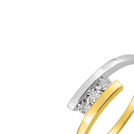 Anel em ouro bicolor 9K trilogy e diamante 0.03CT