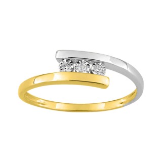 Anel em ouro bicolor 9K trilogy e diamante 0.03CT