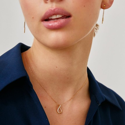 Collar de oro amarillo de 18K con colgante gota y circonitas de 42 cm
