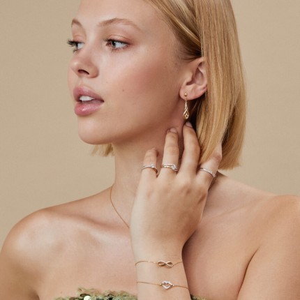 Pulseira de coração bicolor em ouro amarelo de 9K e zircónias