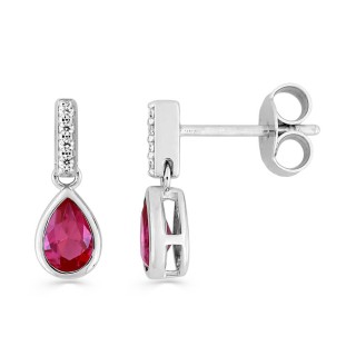 Pendientes colgantes de plata con circonitas blancas y rojas
