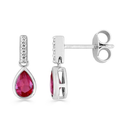 Pendientes colgantes de plata con circonitas blancas y rojas