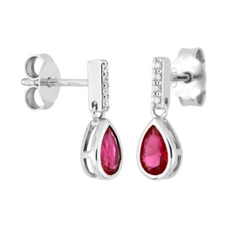 Pendientes colgantes de plata con circonitas blancas y rojas