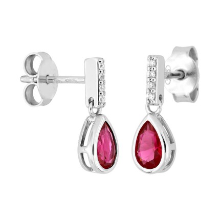 Pendientes colgantes de plata con circonitas blancas y rojas