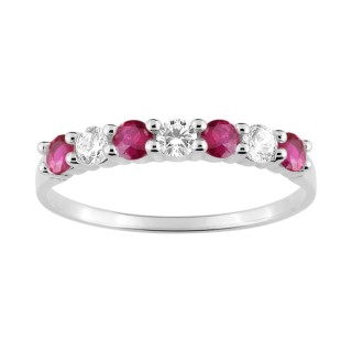 Anillo engastado en plata y circonitas blancas y rojas