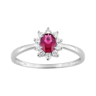 Anillo solitario de plata con flor y circonita roja
