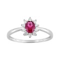 Anillo solitario de plata con flor y circonita roja