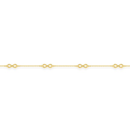 Pulseira em ouro amarelo 9K com cinco motivos infinitos