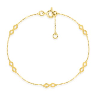 Pulseira em ouro amarelo 9K com cinco motivos infinitos
