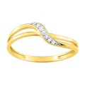Anillo ondulado de oro amarillo 9k, rodio y circonitas