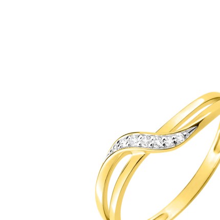 Anel ondulado em ouro amarelo 9K, ródio e zircónias