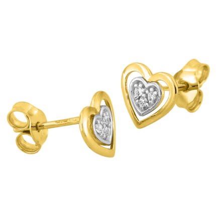 Brincos em ouro amarelo 9 kt com coração e zircónia