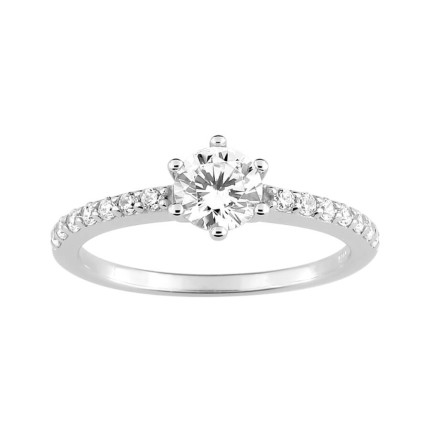 Anillo de plata rodiada centro lados circonita 5MM 12