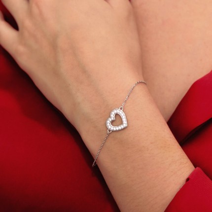 Pulseira de prata coração zircónia 18CM
