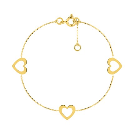 Pulsera de oro amarillo 9K con 3 corazones