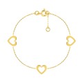 Pulseira em ouro amarelo 9K com 3 corações