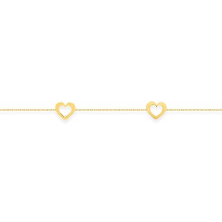 Pulsera de oro amarillo 9K con 3 corazones