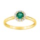 Anel em ouro amarelo 9K, esmeralda criada e diamantes criados F-VS 0,13 ct