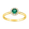 Anel em ouro amarelo 9K, esmeralda criada e diamantes criados F-VS 0,13 ct