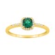 Anel em ouro amarelo 9K, esmeralda criada com cercadura e diamantes criados F-VS 0,08 ct